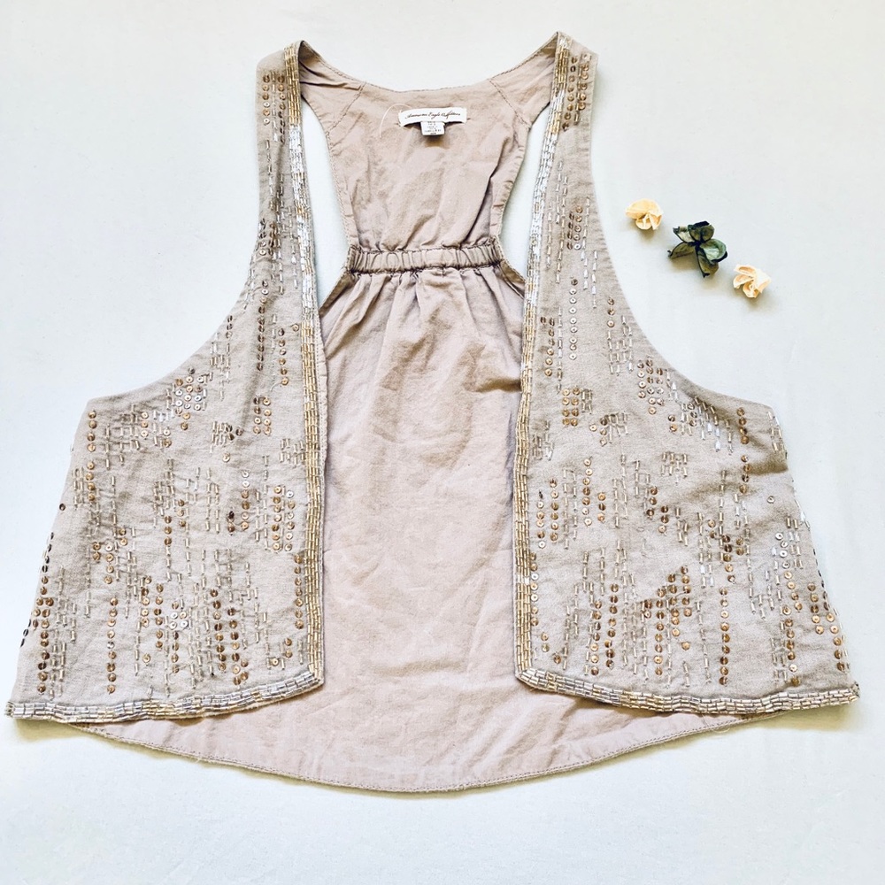 *LIKE NEW AE Gray Embellished Beaded Vest